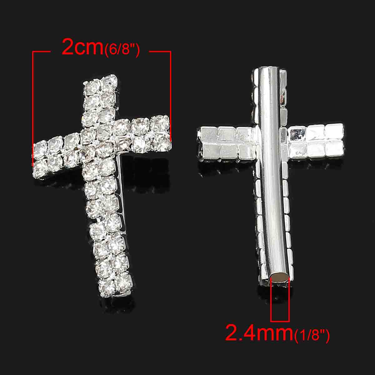 Picture of Zinc Based Alloy Beads Cross Tube Silver Plated Clear Rhinestone About 30mm x 20mm, Hole:Approx 2.4mm, 2 PCs