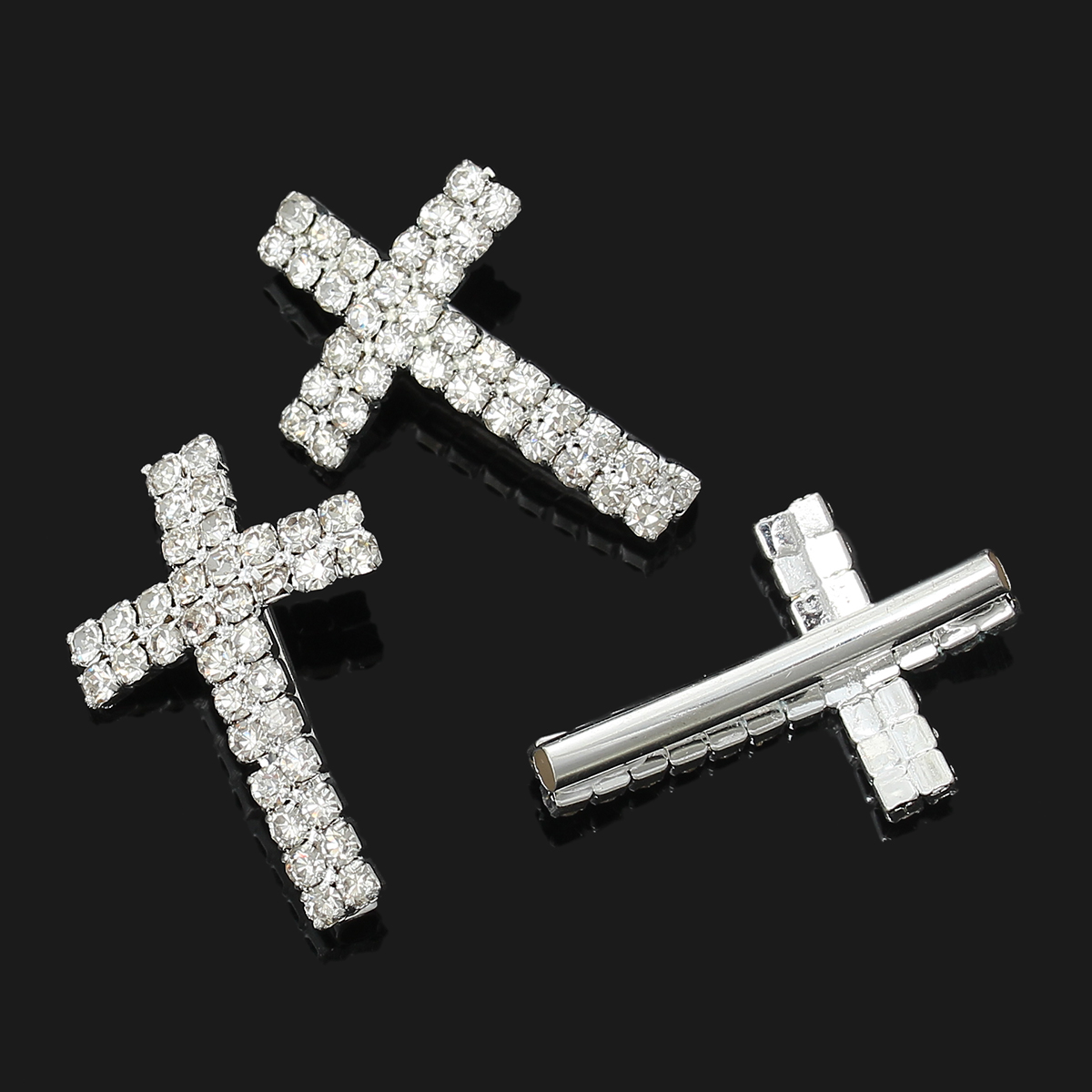 Picture of Zinc Based Alloy Beads Cross Tube Silver Plated Clear Rhinestone About 30mm x 20mm, Hole:Approx 2.4mm, 2 PCs