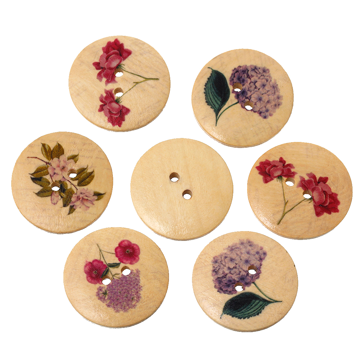 Picture of Wood Sewing Buttons Scrapbooking Round At Random 2 Holes Flower Pattern 3cm Dia, 20 PCs