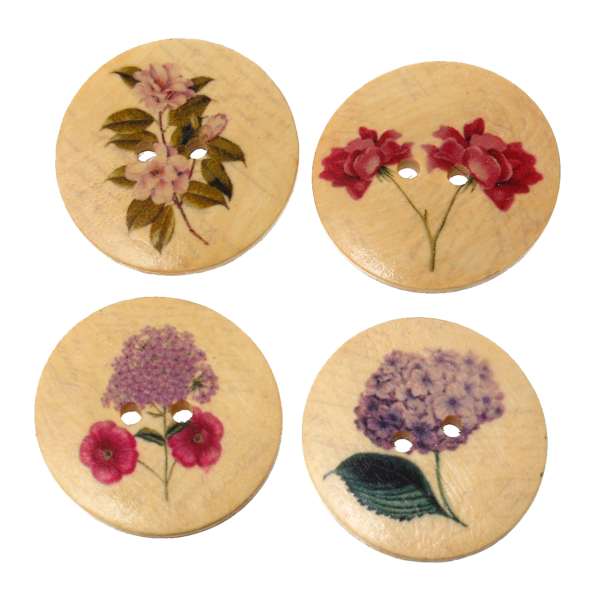 Picture of Wood Sewing Buttons Scrapbooking Round At Random 2 Holes Flower Pattern 3cm Dia, 20 PCs