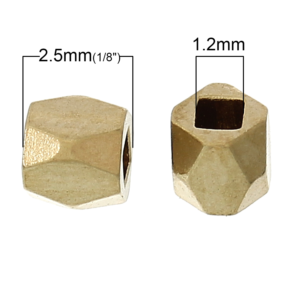 Picture of Copper Spacer Beads Polygon Light Golden Faceted About 2mm x 2mm, Hole: Approx 1.2mm, 200 PCs