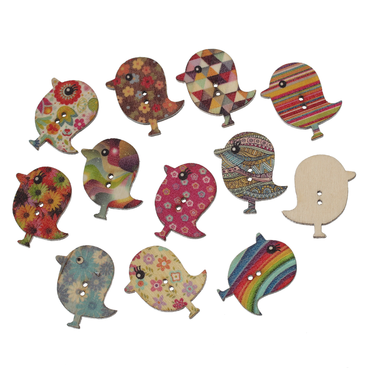Picture of Wood Sewing Buttons Scrapbooking 2 Holes Bird Animal At Random 30mm(1 1/8") x 28mm(1 1/8"), 100 PCs