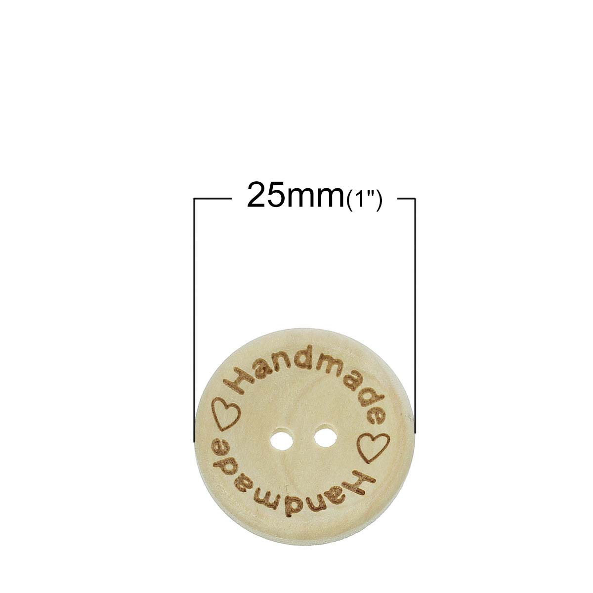 Picture of Natural Wood Sewing Buttons Scrapbooking Round 2 Holes Heart Message " Handmade " Pattern 25mm(1") Dia, 100 PCs