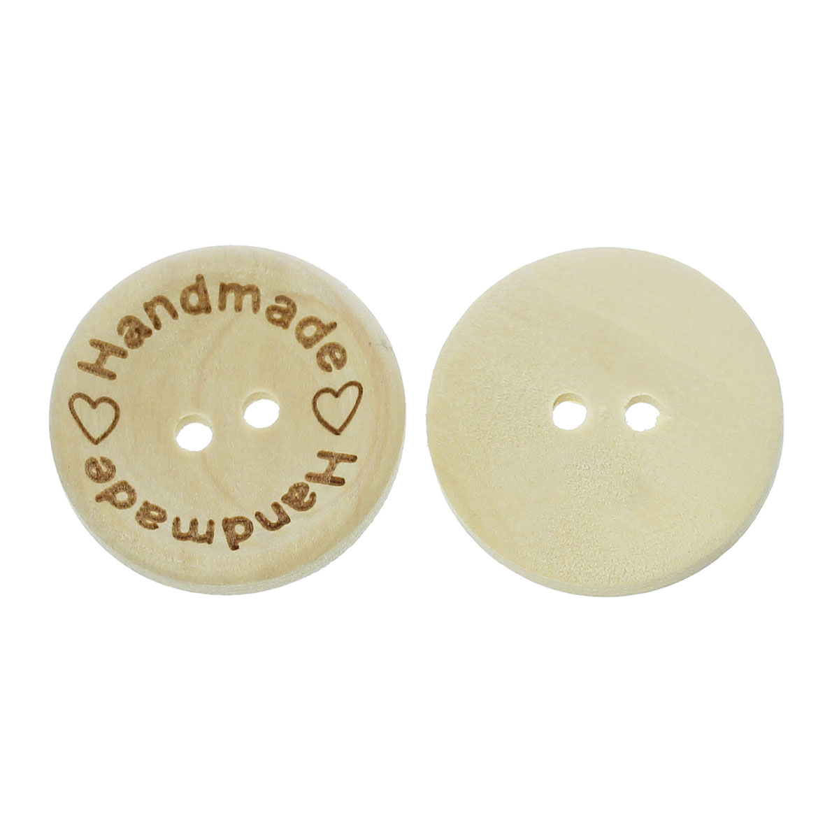 Picture of Natural Wood Sewing Buttons Scrapbooking Round 2 Holes Heart Message " Handmade " Pattern 25mm(1") Dia, 100 PCs