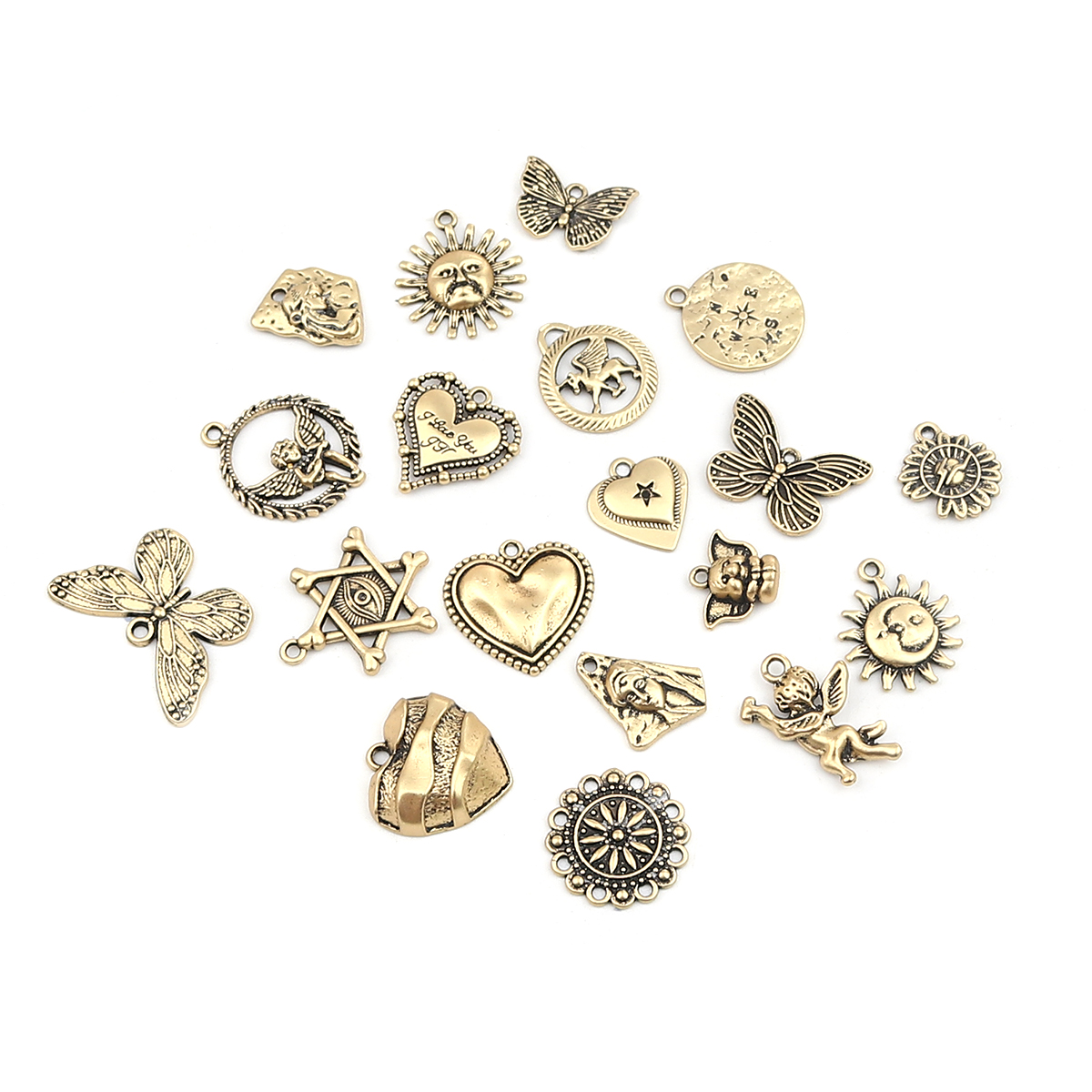 Picture of Zinc Based Alloy Galaxy Charms Sun Gold Tone Antique Gold 22mm x 19mm, 10 PCs