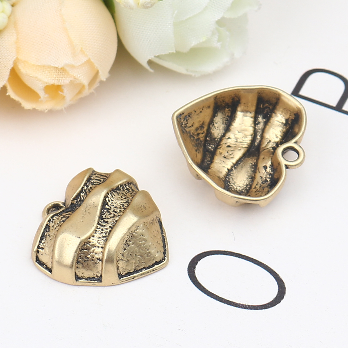 Picture of Zinc Based Alloy Valentine's Day Charms Heart Gold Tone Antique Gold Carved Pattern 20mm x 20mm, 10 PCs