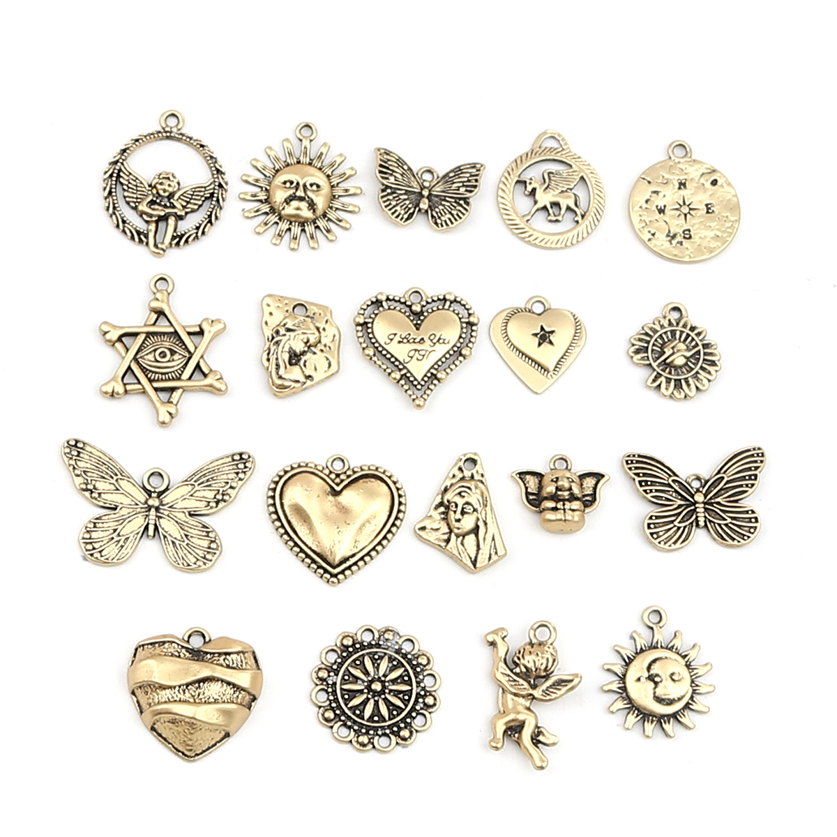 Picture of Zinc Based Alloy Insect Pendants Butterfly Animal Gold Tone Antique Gold 30mm x 19mm, 5 PCs