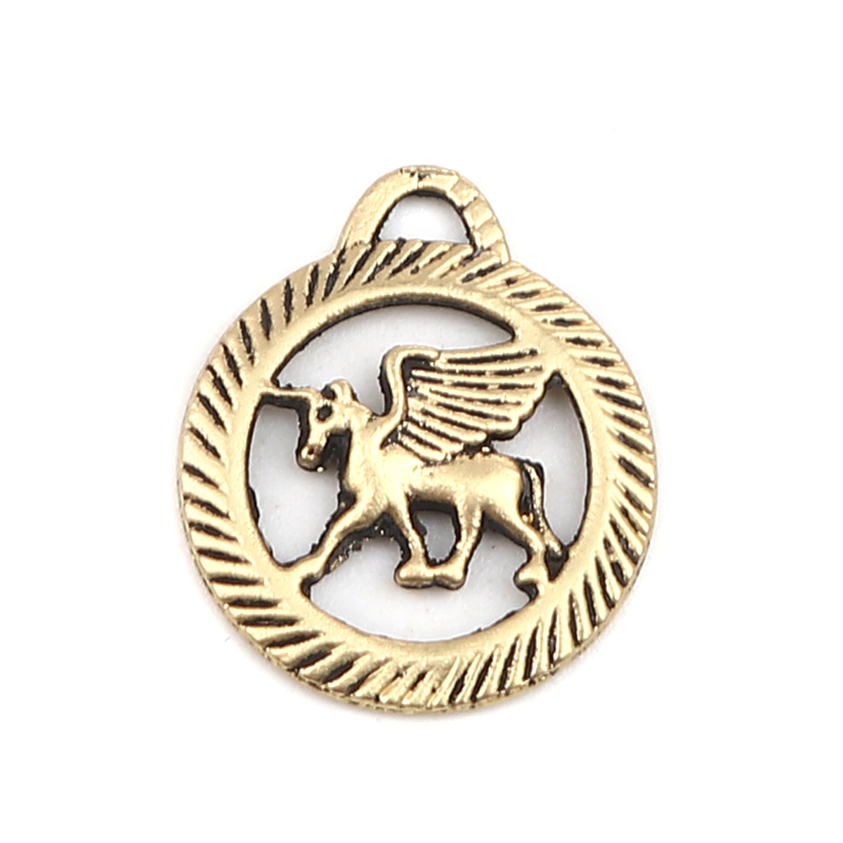 Picture of Zinc Based Alloy Charms Circle Ring Gold Tone Antique Gold Horse 20mm x 17mm, 10 PCs