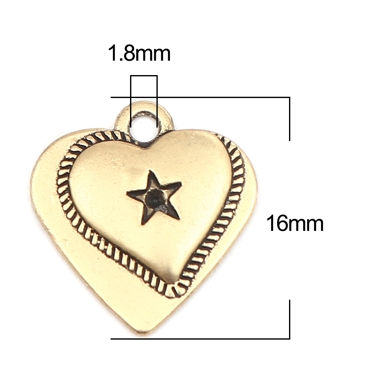 Picture of Zinc Based Alloy Valentine's Day Charms Heart Gold Tone Antique Gold Star 16mm x 15mm, 10 PCs