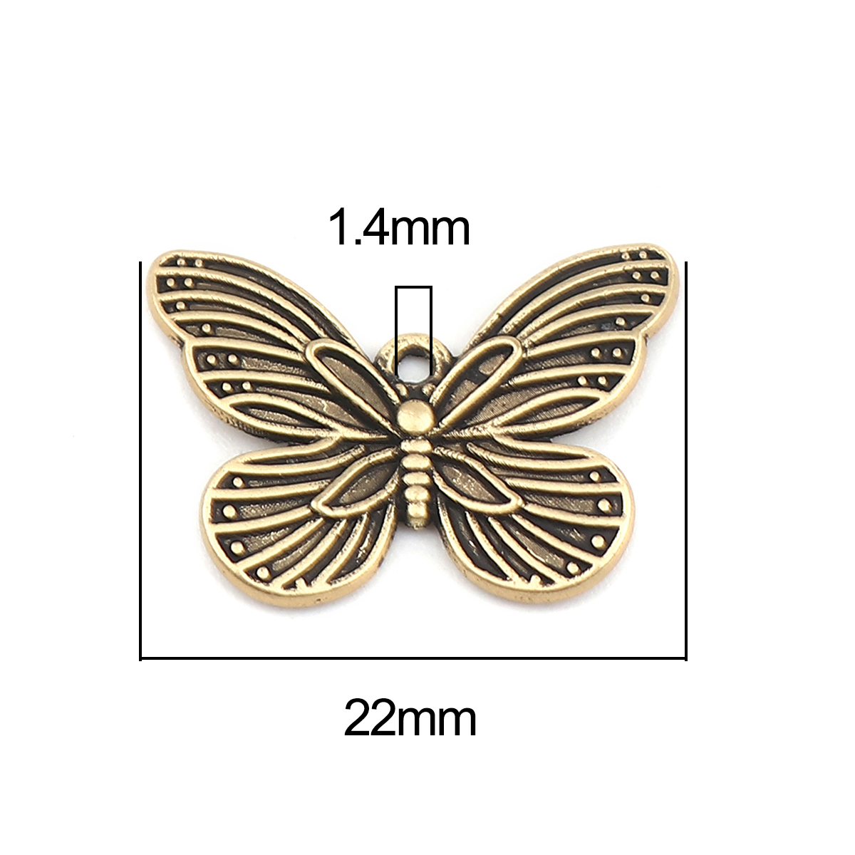 Picture of Zinc Based Alloy Insect Charms Butterfly Animal Gold Tone Antique Gold 22mm x 16mm, 10 PCs