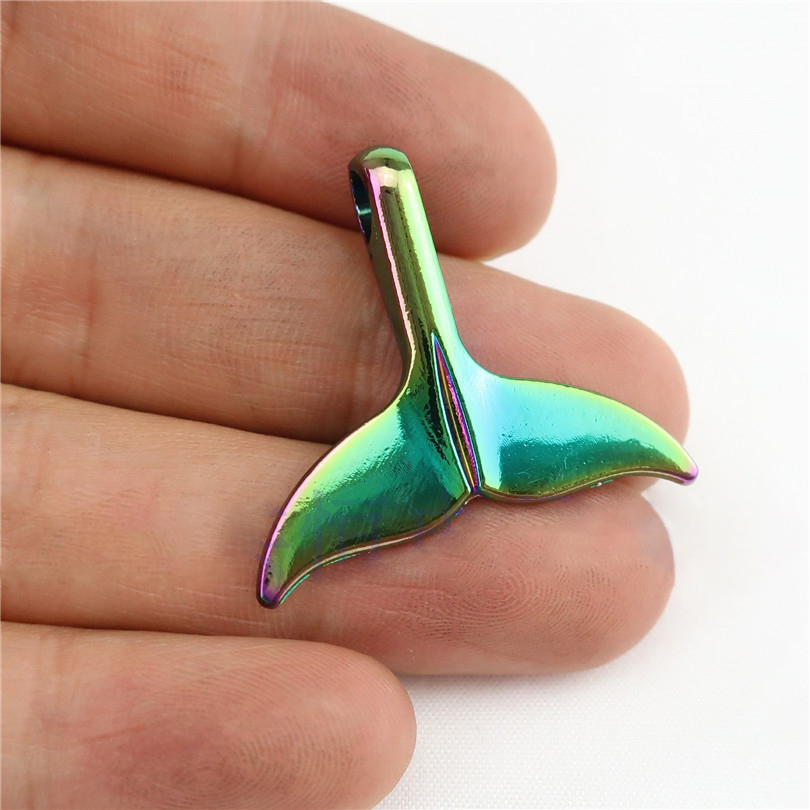 Picture of Zinc Based Alloy Pendants Fishtail Green AB Color 33mm x 28mm, 1 Packet ( 3 PCs/Packet)