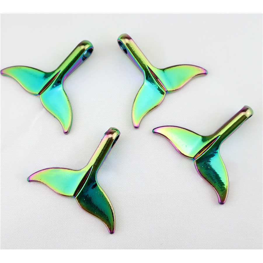 Picture of Zinc Based Alloy Pendants Fishtail Green AB Color 33mm x 28mm, 1 Packet ( 3 PCs/Packet)