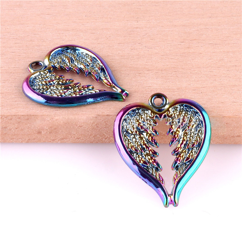 Picture of Zinc Based Alloy Religious Charms Heart Multicolor Wing AB Color 23mm x 22mm, 1 Packet ( 4 PCs/Packet)
