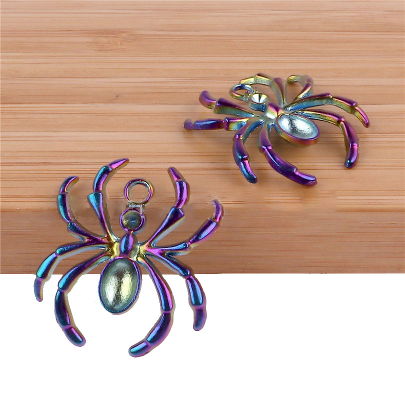 Picture of Zinc Based Alloy Insect Pendants Halloween Spider Animal Purple AB Color 31mm x 27mm, 1 Packet ( 4 PCs/Packet)