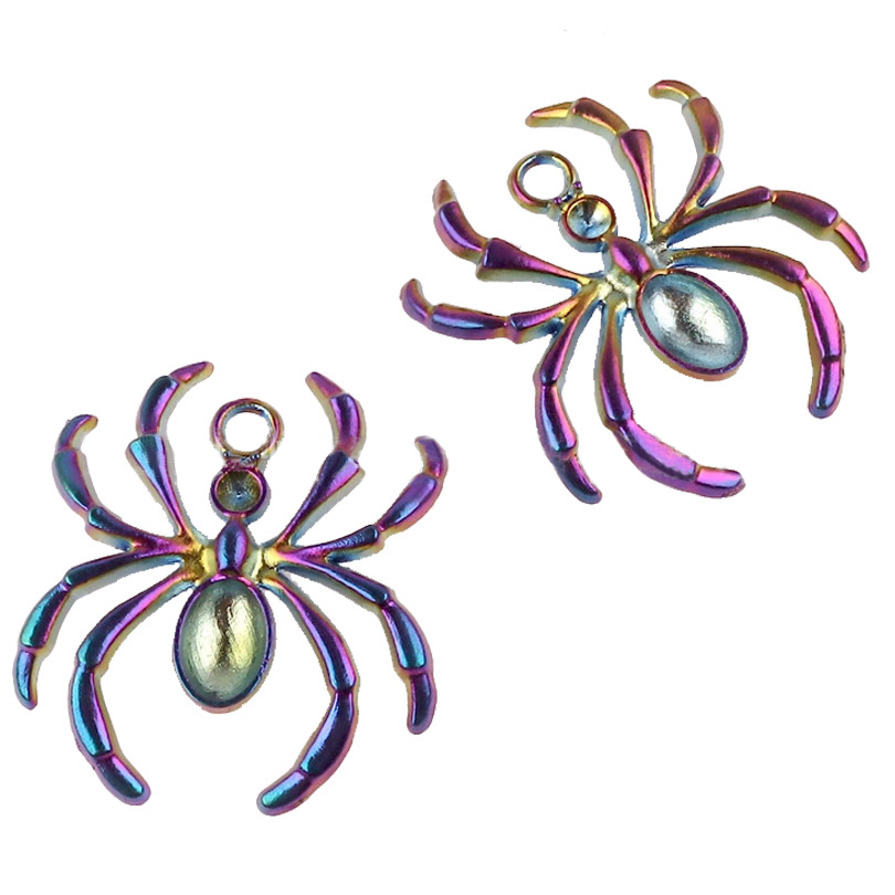 Picture of Zinc Based Alloy Insect Pendants Halloween Spider Animal Purple AB Color 31mm x 27mm, 1 Packet ( 4 PCs/Packet)