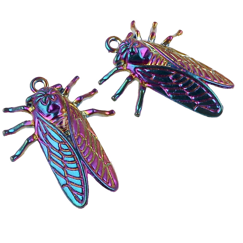 Picture of Zinc Based Alloy Insect Charms Cicada Purple AB Color 28mm x 22mm, 1 Packet ( 4 PCs/Packet)