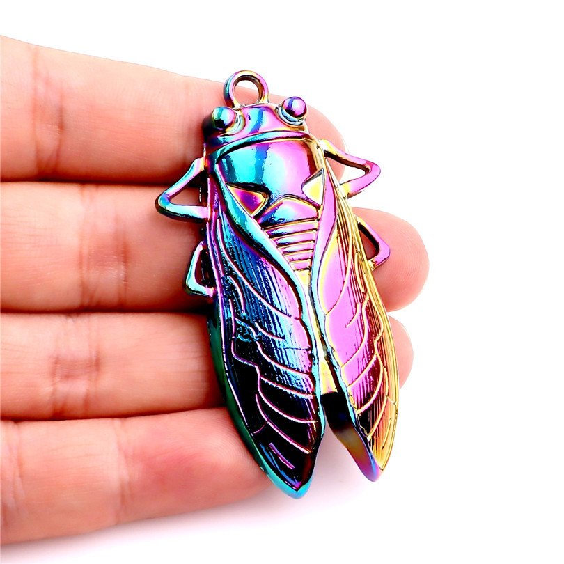 Picture of Zinc Based Alloy Insect Pendants Cicada Multicolor AB Color 62mm x 34mm, 1 Packet ( 3 PCs/Packet)