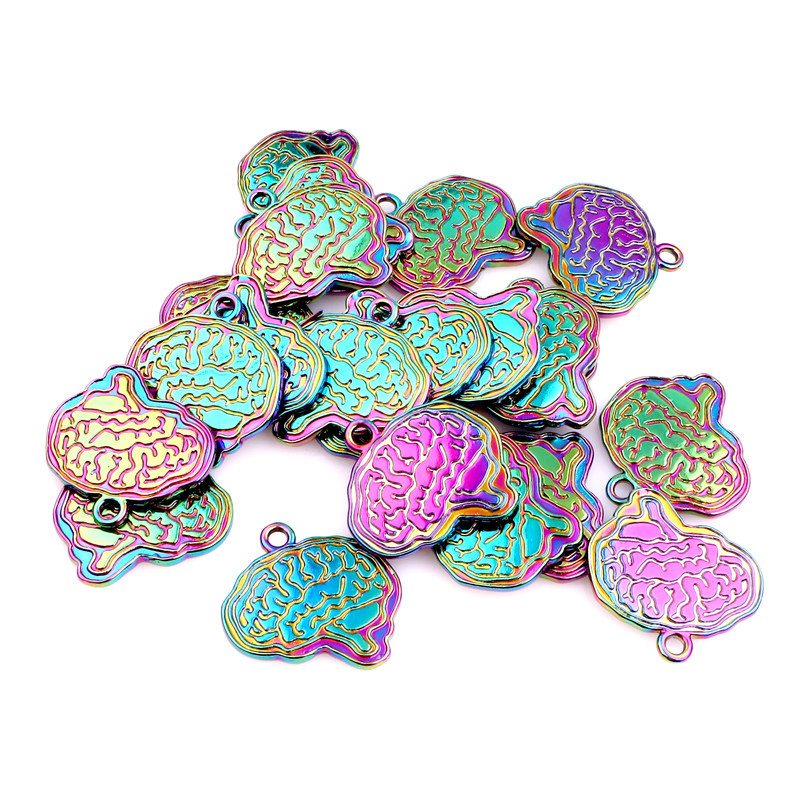 Picture of Zinc Based Alloy Medical Charms Multicolor Cerebrum/ Brain AB Color 22mm x 22mm, 1 Packet ( 6 PCs/Packet)