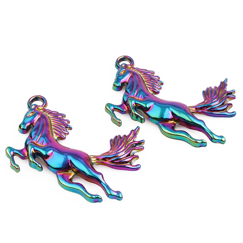 Picture of Zinc Based Alloy Pendants Horse Animal Blue AB Color 50mm x 30mm, 1 Packet ( 5 PCs/Packet)