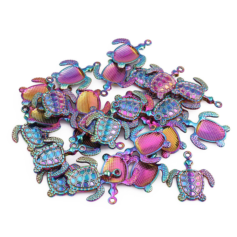 Picture of Zinc Based Alloy Ocean Jewelry Pendants Tortoise Animal Purple AB Color 33mm x 25mm, 1 Packet ( 5 PCs/Packet)