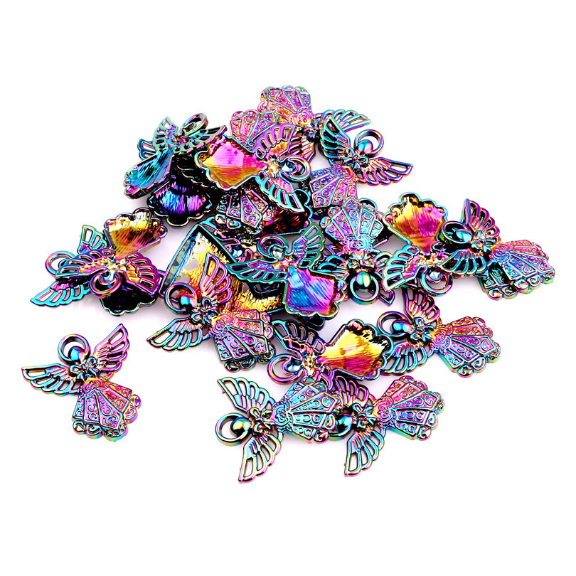 Picture of Zinc Based Alloy Religious Charms Angel Purple Wing AB Color 26mm x 22mm, 1 Packet ( 6 PCs/Packet)
