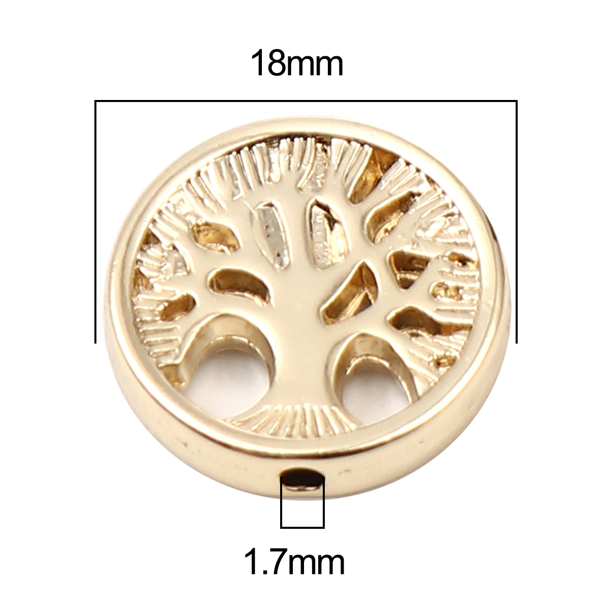 Picture of Zinc Based Alloy Spacer Beads Flat Round 16K Real Gold Plated Tree About 18mm Dia., Hole: Approx 1.7mm, 5 PCs