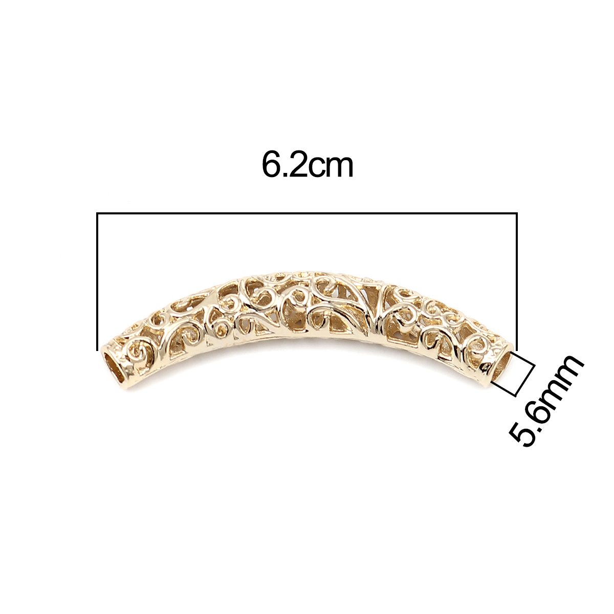 Picture of Zinc Based Alloy Spacer Beads Tube 16K Real Gold Plated Filigree About 62mm x 13mm, Hole: Approx 5.6mm, 2 PCs
