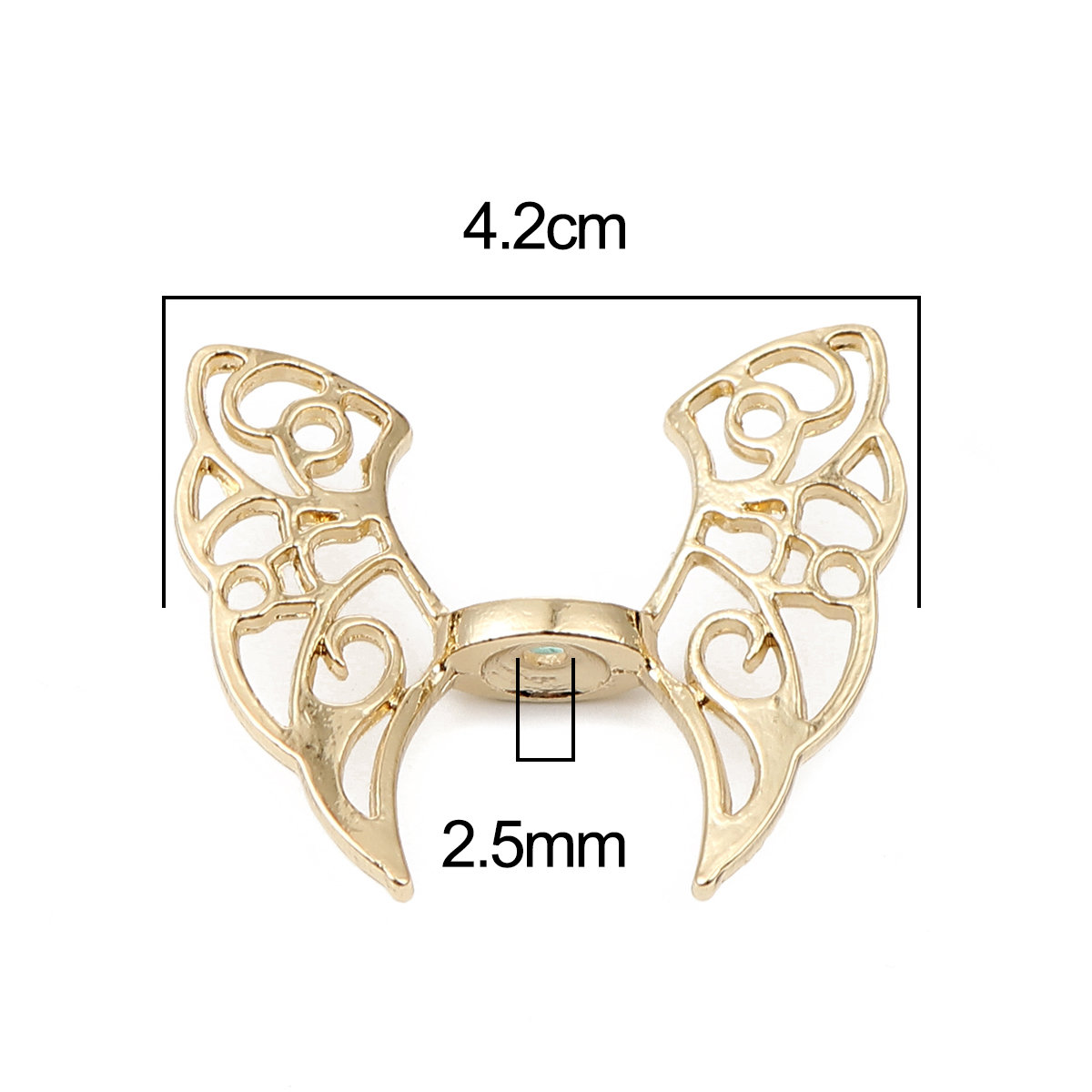 Picture of Zinc Based Alloy Spacer Beads Wing 16K Real Gold Plated About 42mm x 36mm, Hole: Approx 2.5mm, 3 PCs