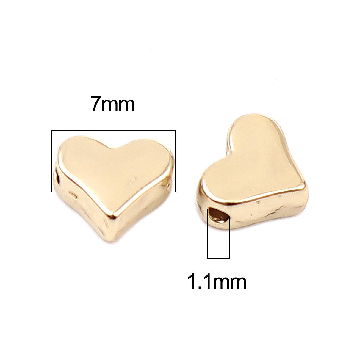 Picture of Zinc Based Alloy Spacer Beads Heart 16K Real Gold Plated About 7mm x 6mm, Hole: Approx 1.1mm, 10 PCs