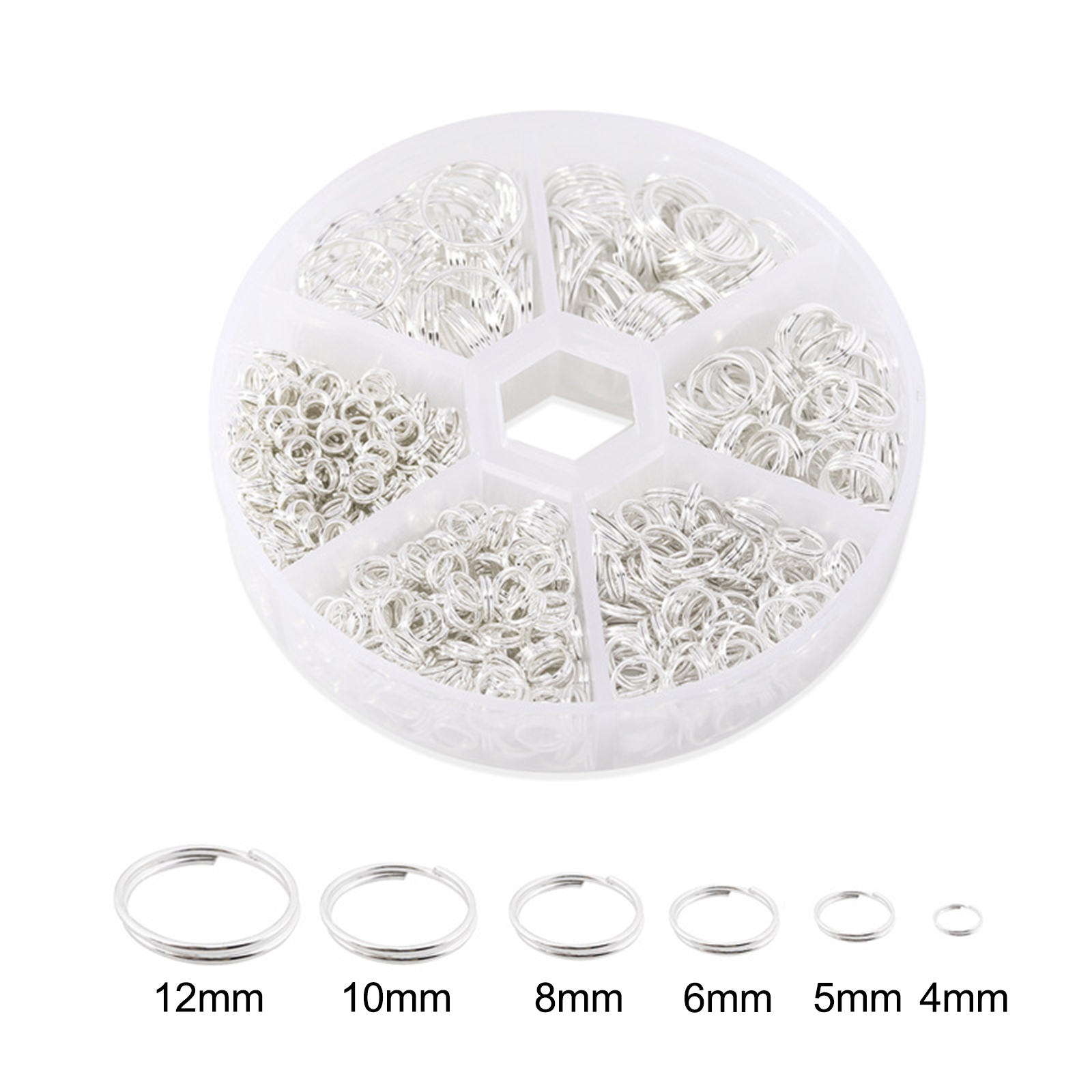 Picture of Iron Based Alloy Double Split Jump Rings Findings Set Silver Plated Circle 12mm Dia. - 4mm Dia., 1 Box