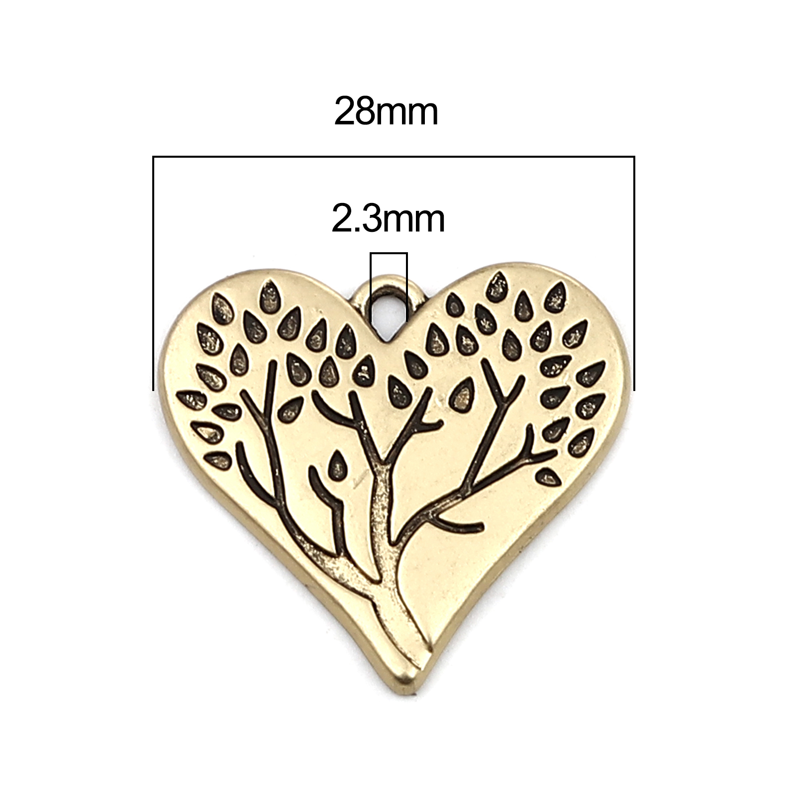 Picture of Zinc Based Alloy Valentine's Day Charms Heart Gold Tone Antique Gold Tree 28mm x 27mm, 5 PCs
