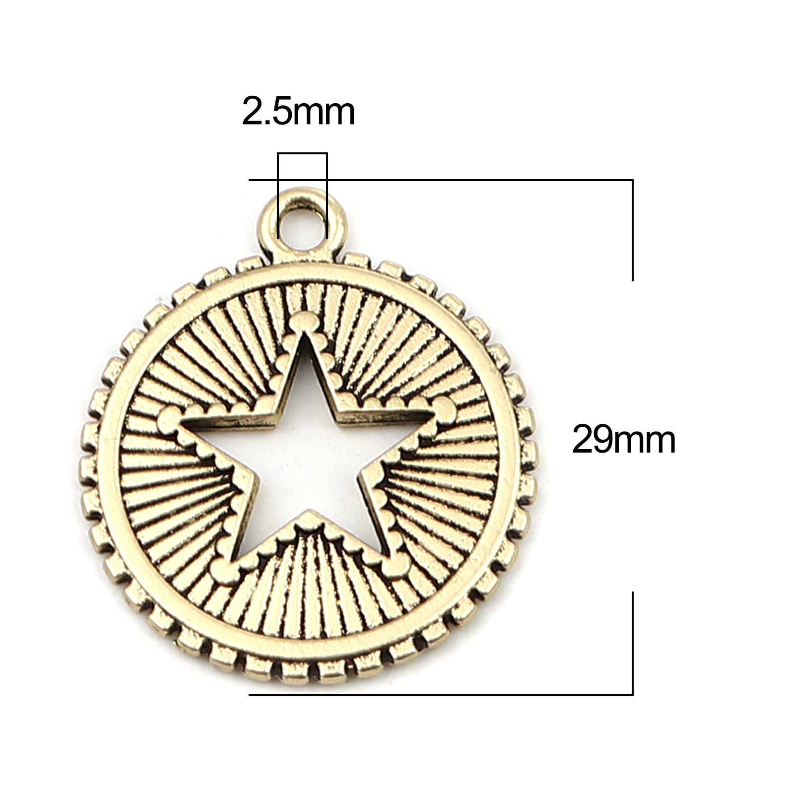 Picture of Zinc Based Alloy Galaxy Charms Round Gold Tone Antique Gold Star 29mm x 25mm, 5 PCs