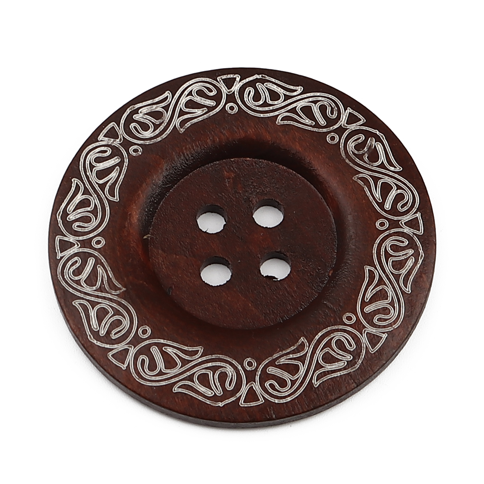 Picture of Wood Sewing Buttons Scrapbooking 4 Holes Round Brown Red Carved Pattern 6cm Dia., 10 PCs