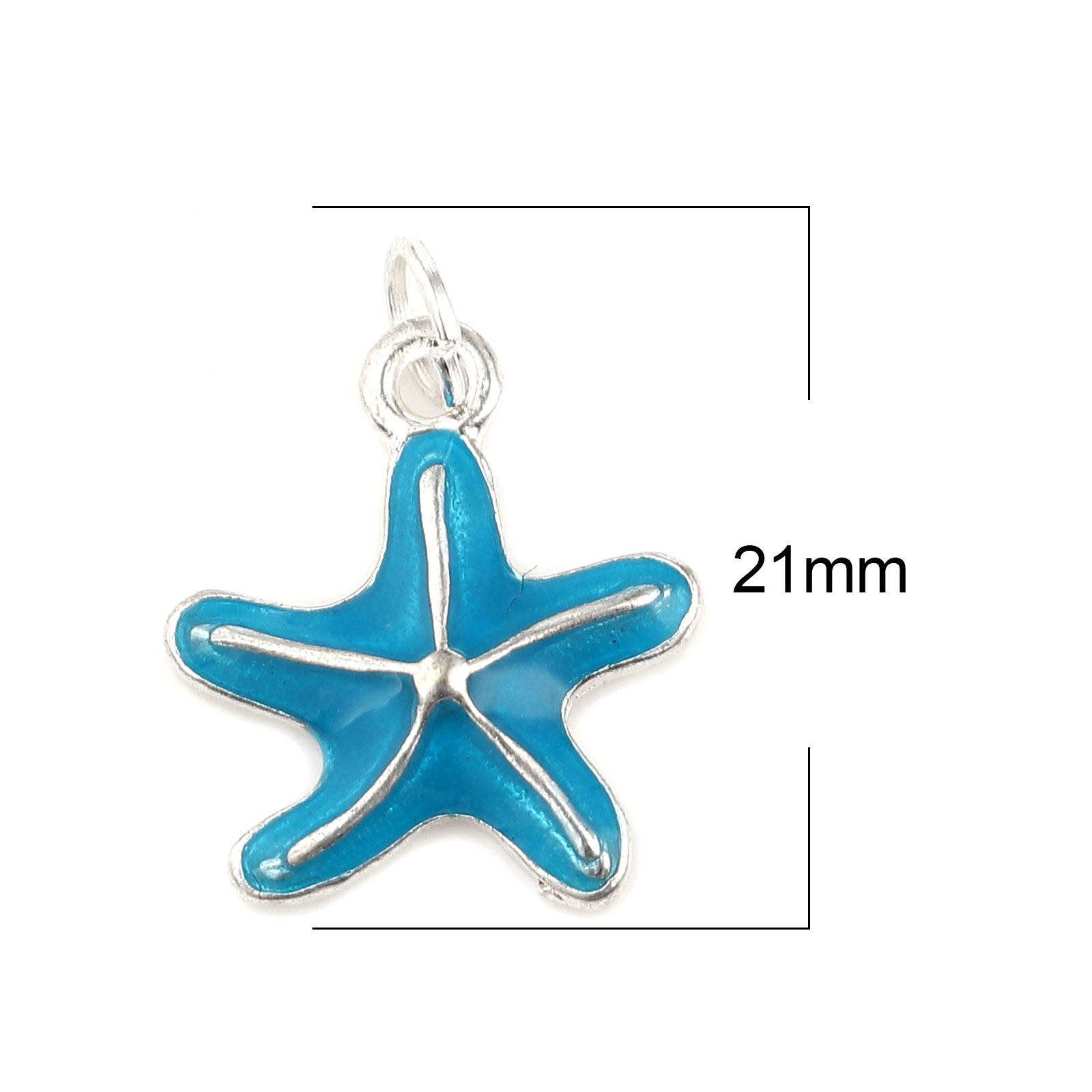 Picture of Zinc Based Alloy Ocean Jewelry Charms Star Fish Silver Plated Blue Enamel 21mm x 16mm, 10 PCs