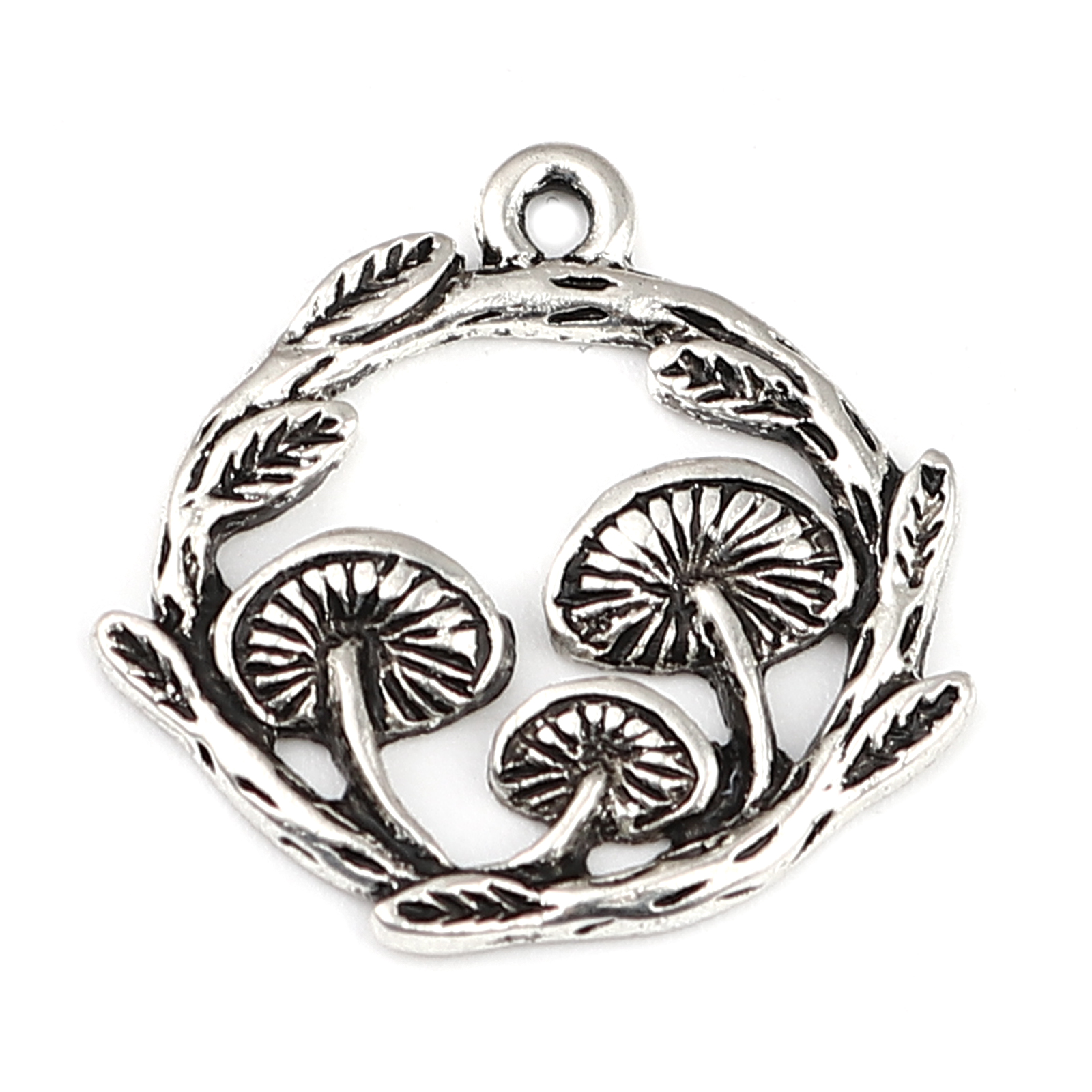Picture of Zinc Based Alloy Charms Round Antique Silver Color Mushroom 21mm x 20mm, 10 PCs