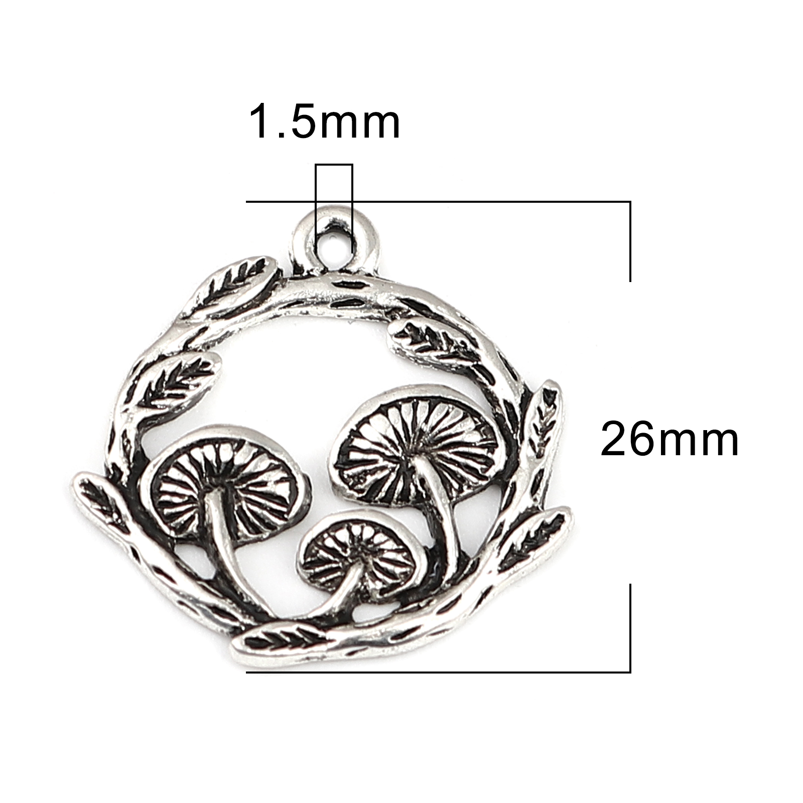 Picture of Zinc Based Alloy Charms Round Antique Silver Color Mushroom 26mm x 25mm, 10 PCs