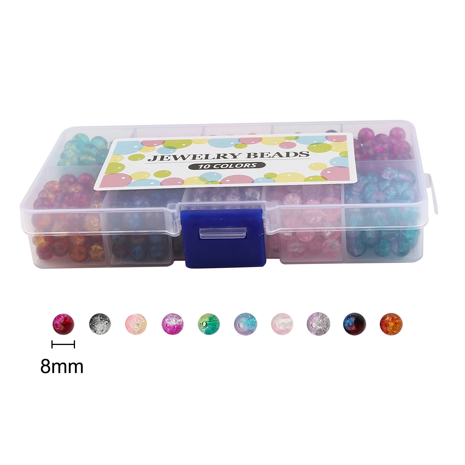 Picture of Glass Beads Mixed Color Round Crack 8mm Dia., 1 Box ( 200 PCs/Box)