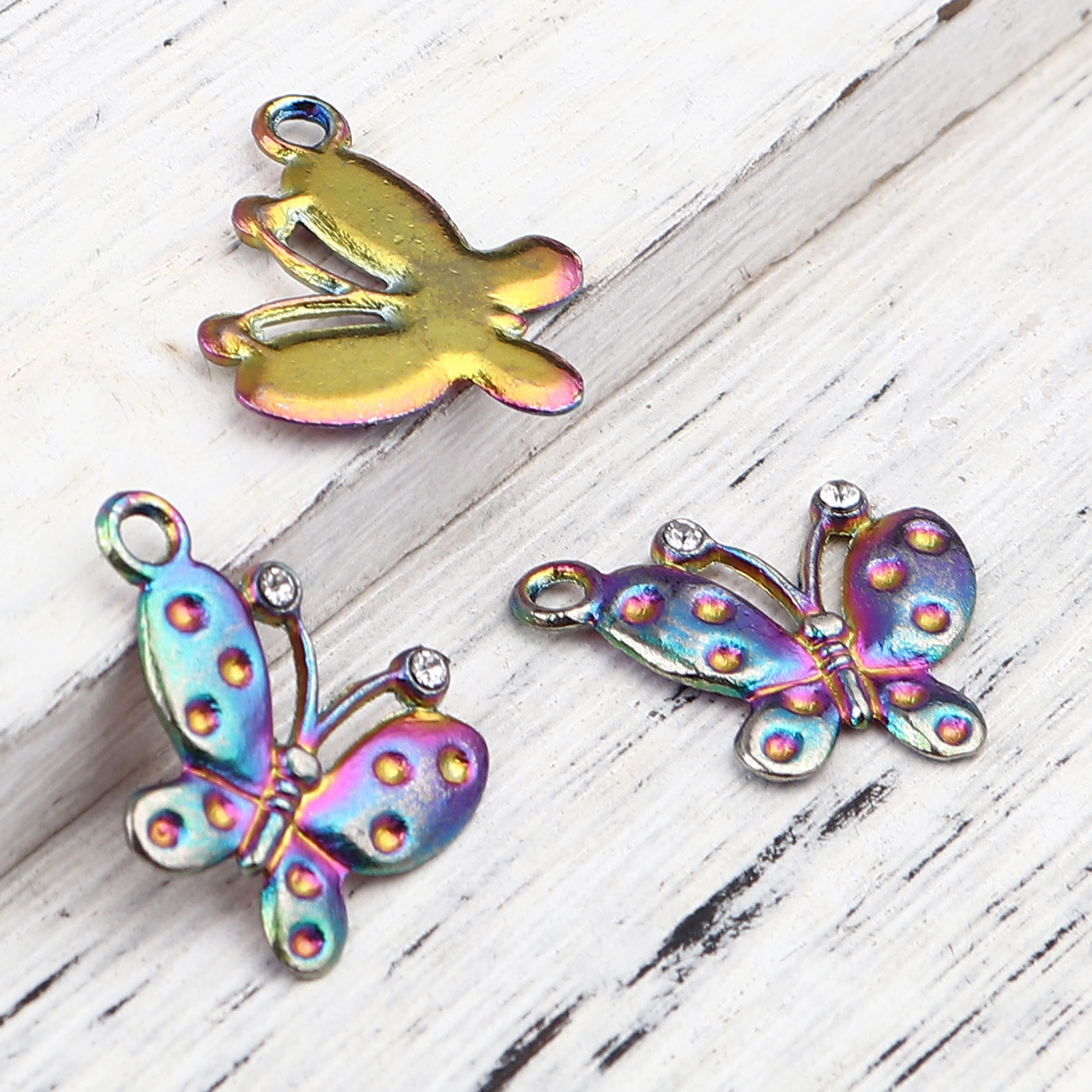 Picture of Zinc Based Alloy Insect Charms Butterfly Animal Multicolor Clear Rhinestone 22mm x 18mm, 5 PCs