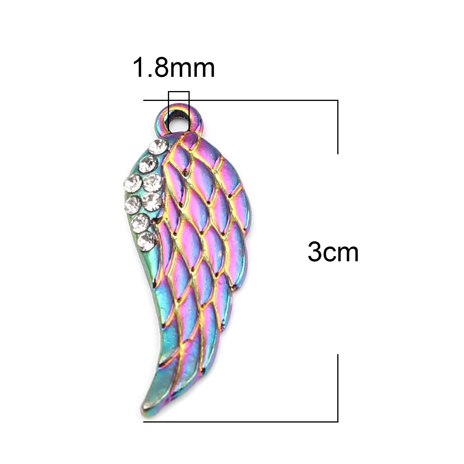 Picture of Zinc Based Alloy Charms Wing Multicolor Clear Rhinestone 30mm x 11mm, 5 PCs