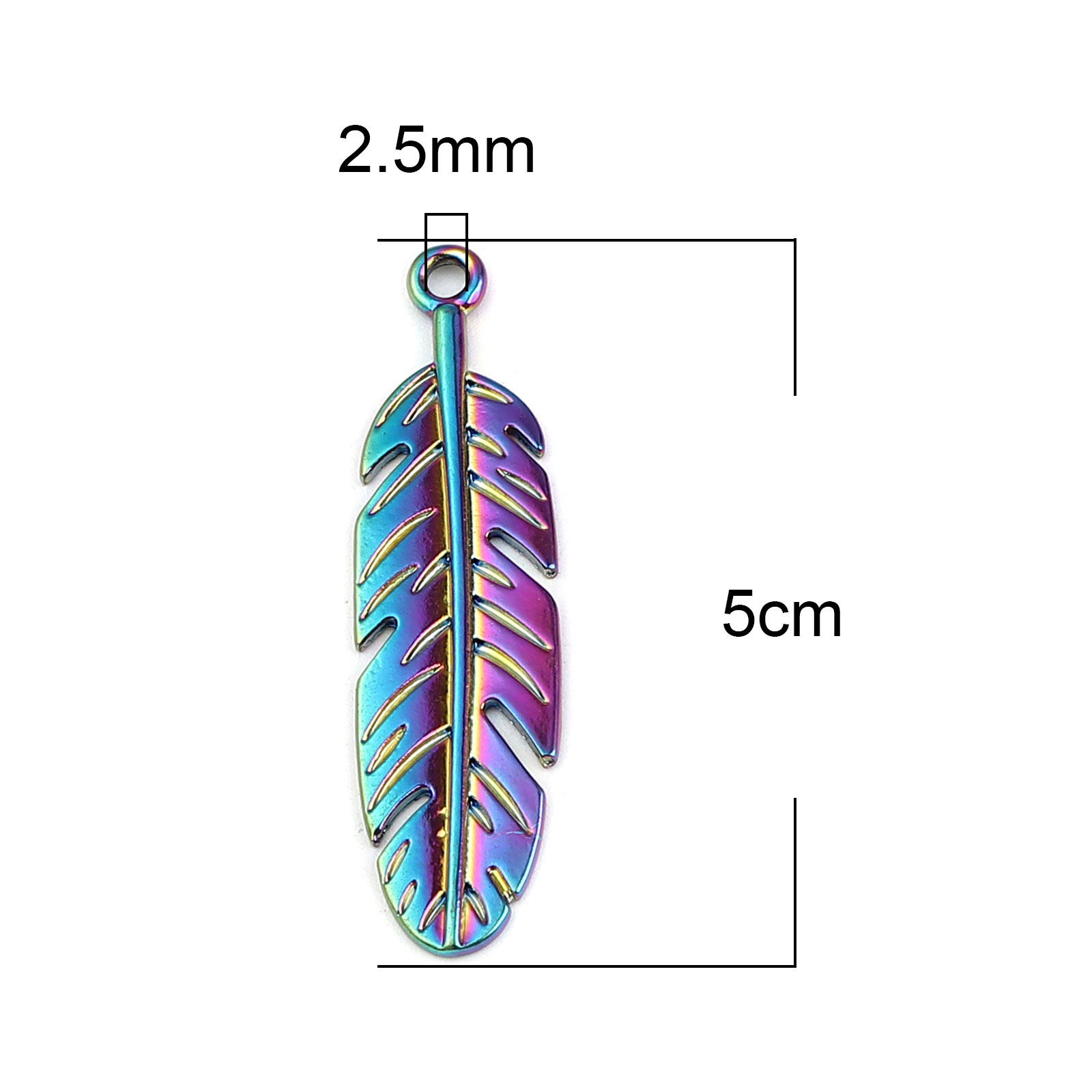 Picture of Zinc Based Alloy Pendants Feather Multicolor 50mm x 13mm, 5 PCs