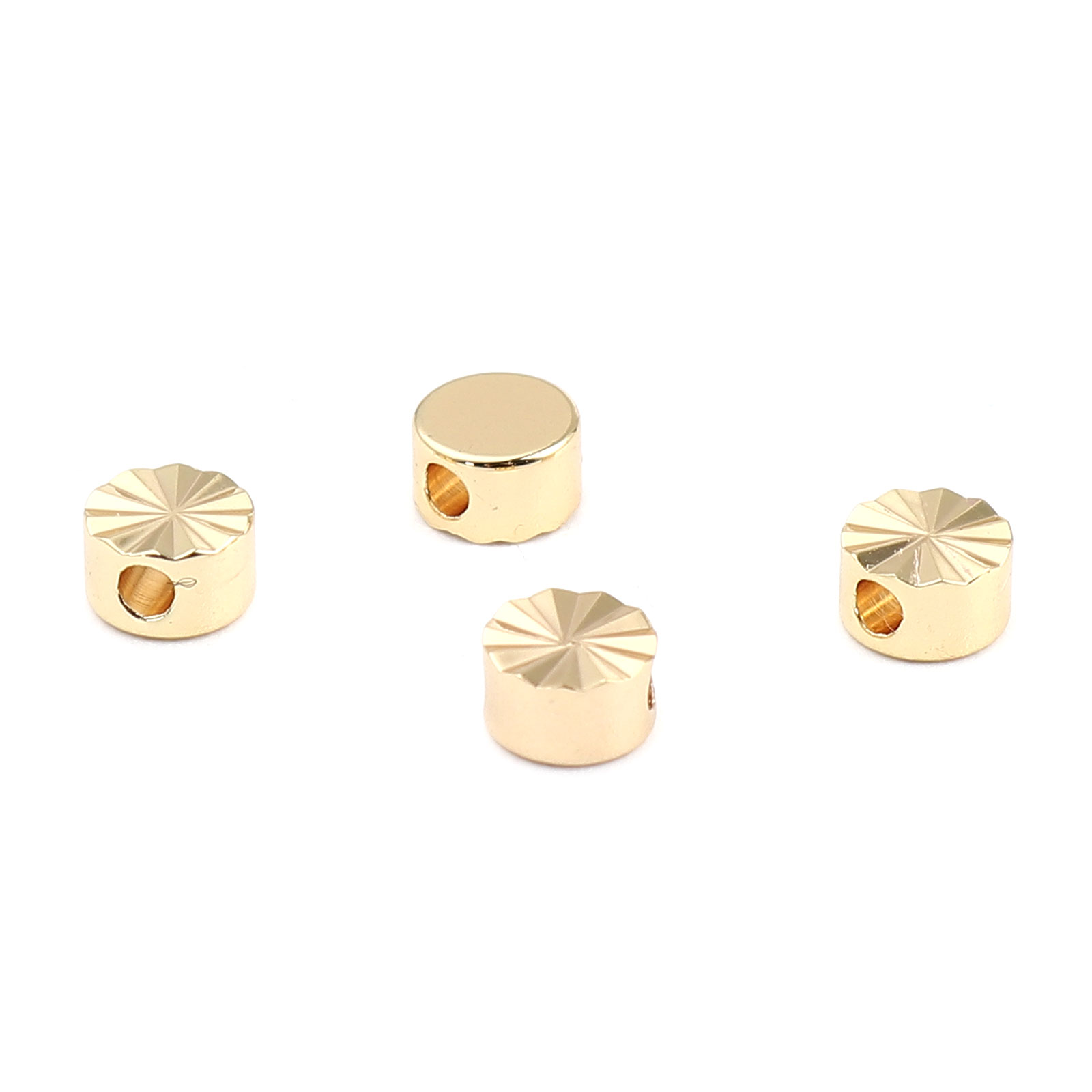 Picture of Copper Beads Flat Round 18K Real Gold Plated Carved Pattern About 5mm Dia, Hole: Approx 1.6mm, 10 PCs