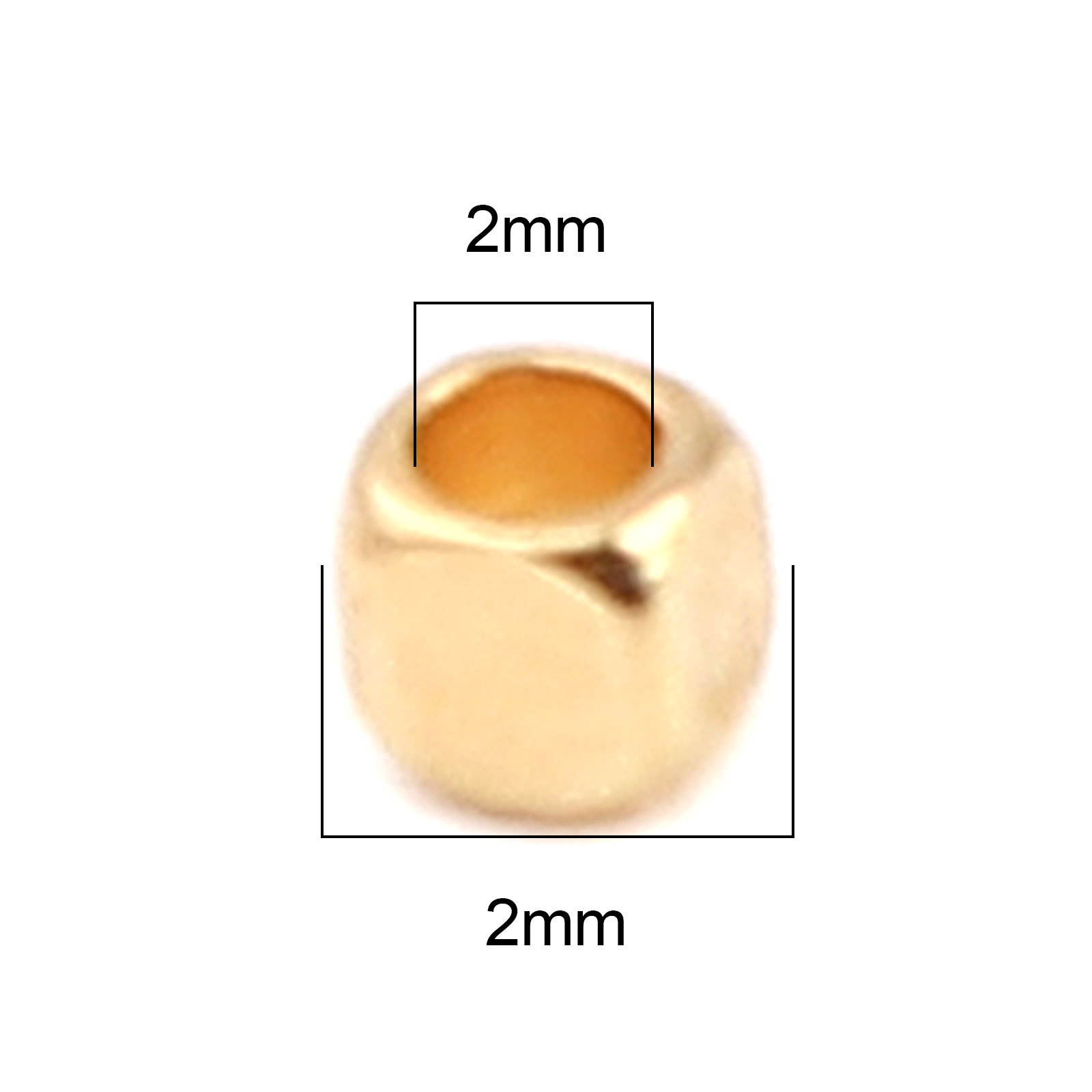 Picture of Copper Beads Square 18K Real Gold Plated About 2mm x 2mm, Hole: Approx 2mm, 30 PCs