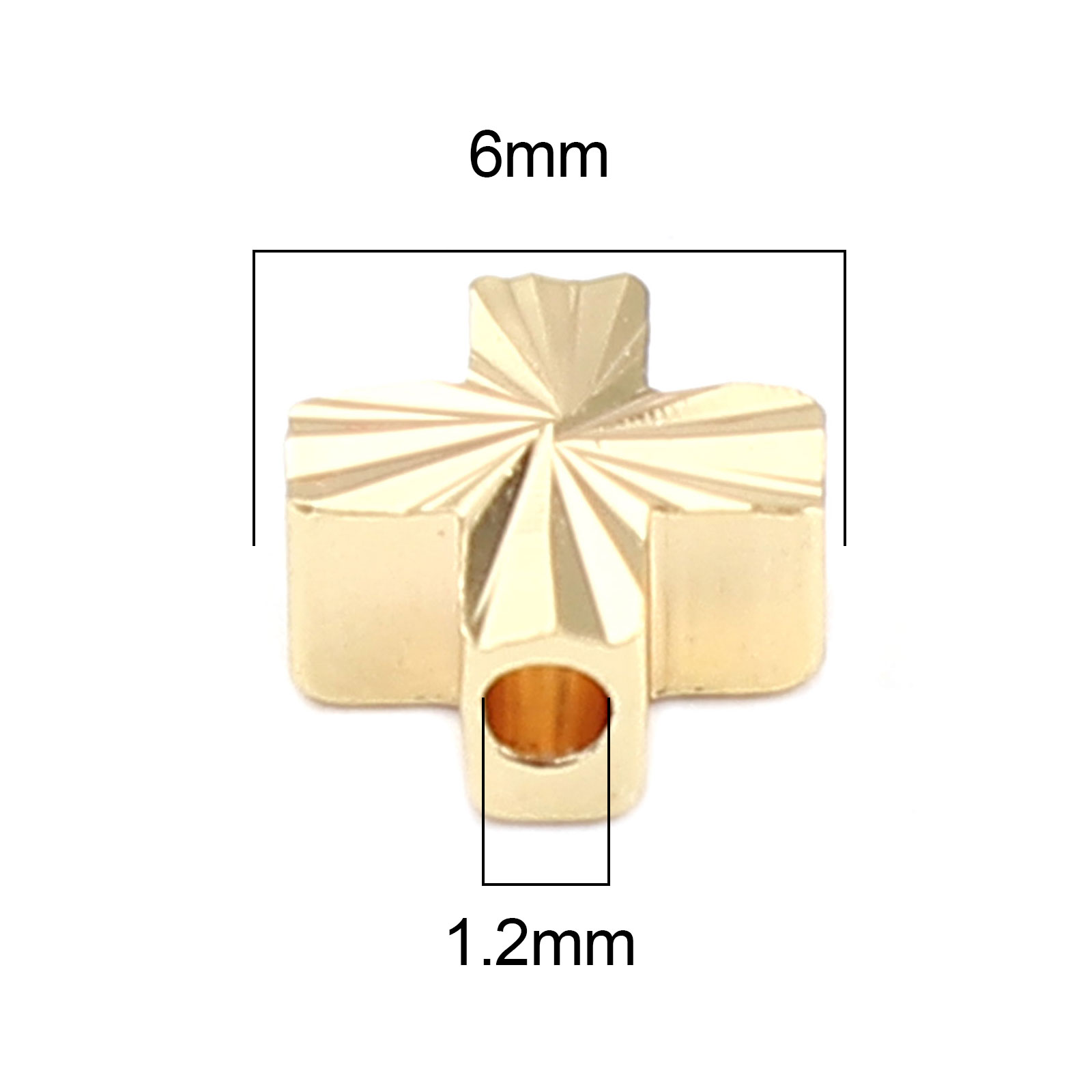 Picture of Copper Beads Cross 18K Real Gold Plated Carved Pattern About 6mm x 6mm, Hole: Approx 1.2mm, 10 PCs