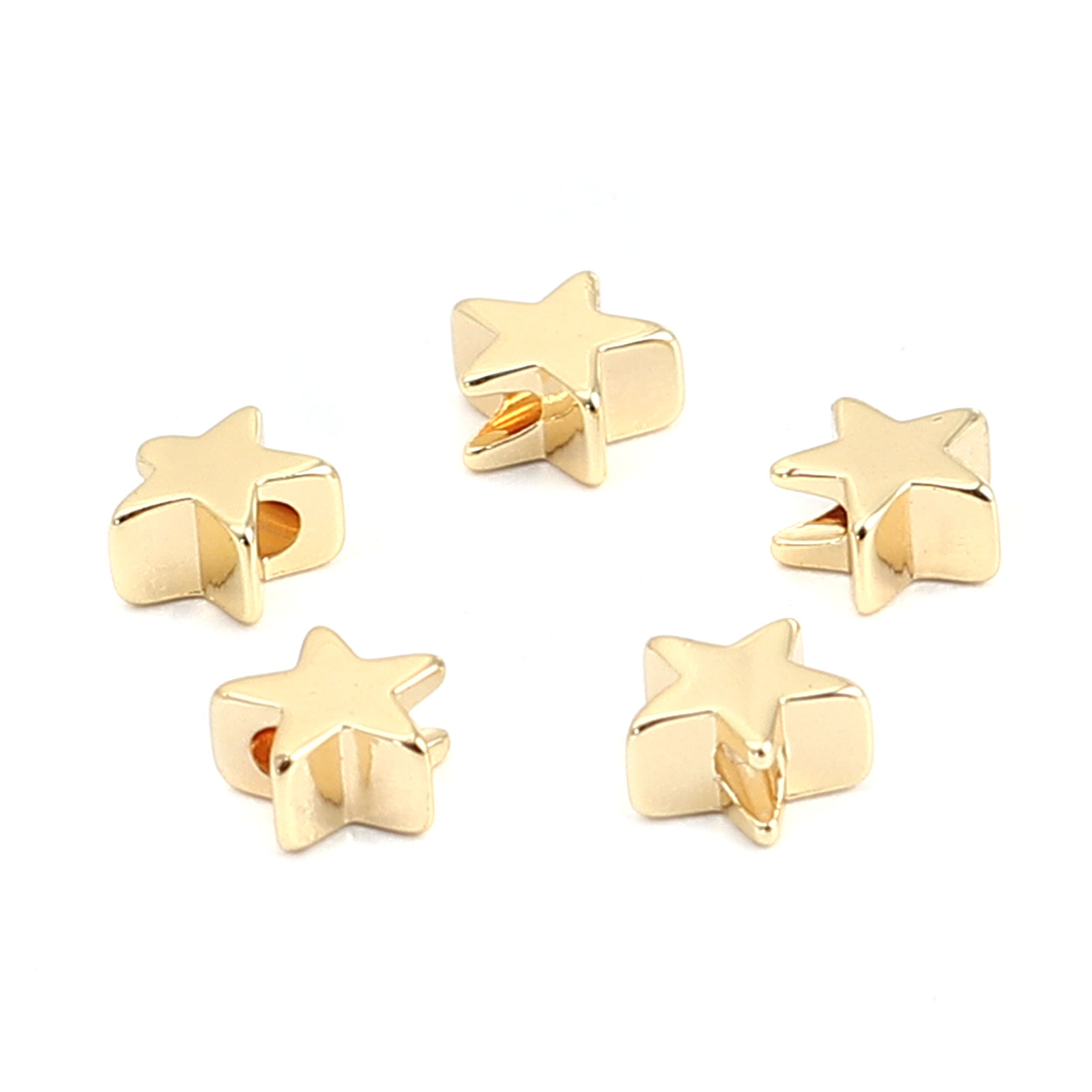 Picture of Copper Beads Pentagram Star 18K Real Gold Plated About 6mm x 6mm, Hole: Approx 1.3mm, 10 PCs