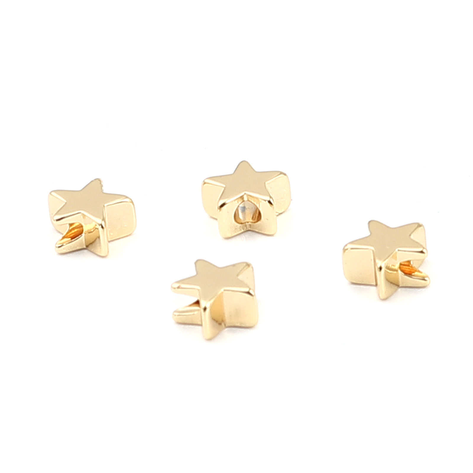 Picture of Copper Beads Pentagram Star 18K Real Gold Plated About 6mm x 6mm, Hole: Approx 1.3mm, 10 PCs