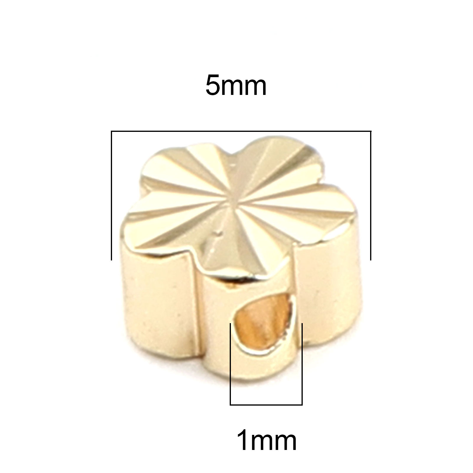 Picture of Copper Beads Flower 18K Real Gold Plated Carved Pattern About 5mm x 5mm, Hole: Approx 1mm, 10 PCs