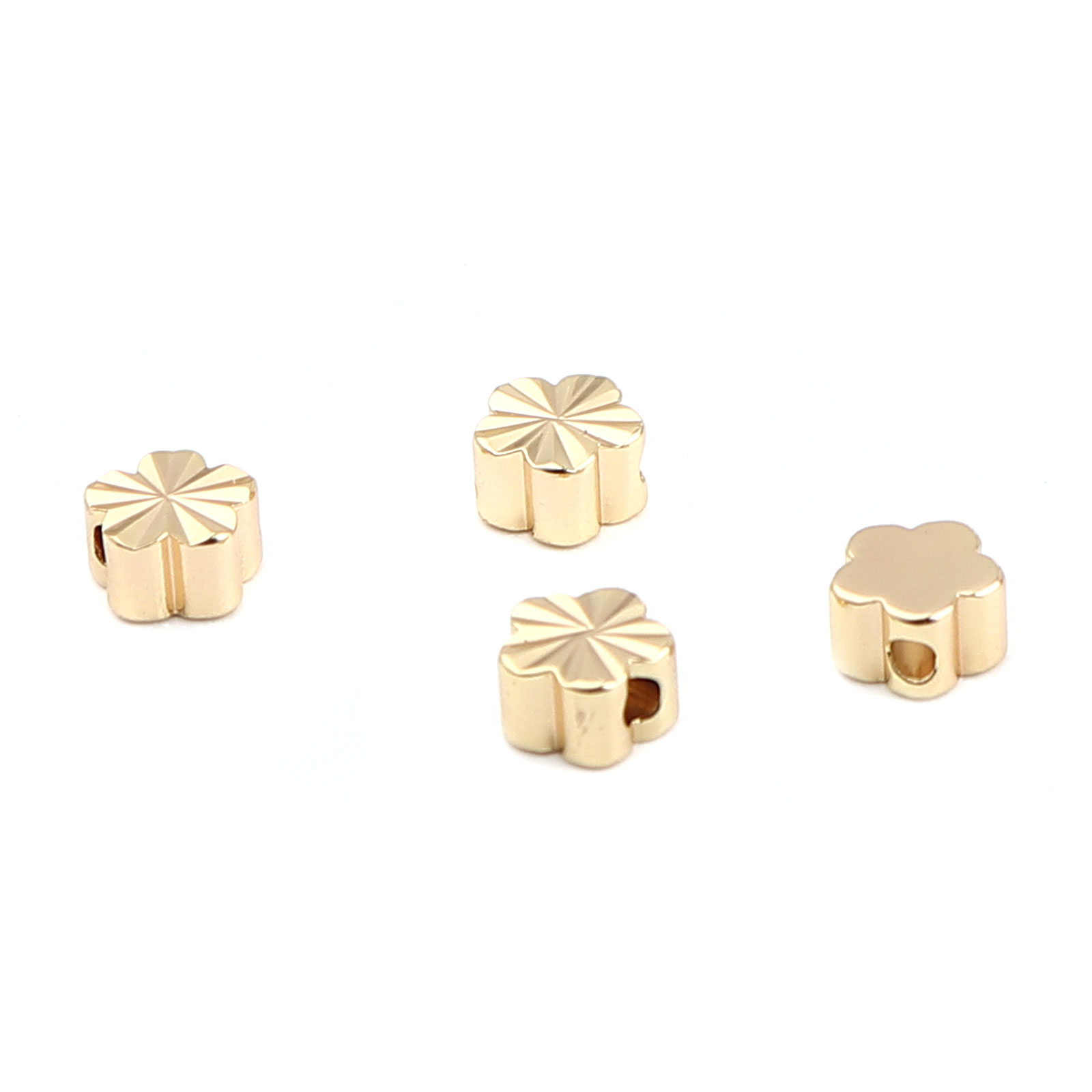 Picture of Copper Beads Flower 18K Real Gold Plated Carved Pattern About 5mm x 5mm, Hole: Approx 1mm, 10 PCs