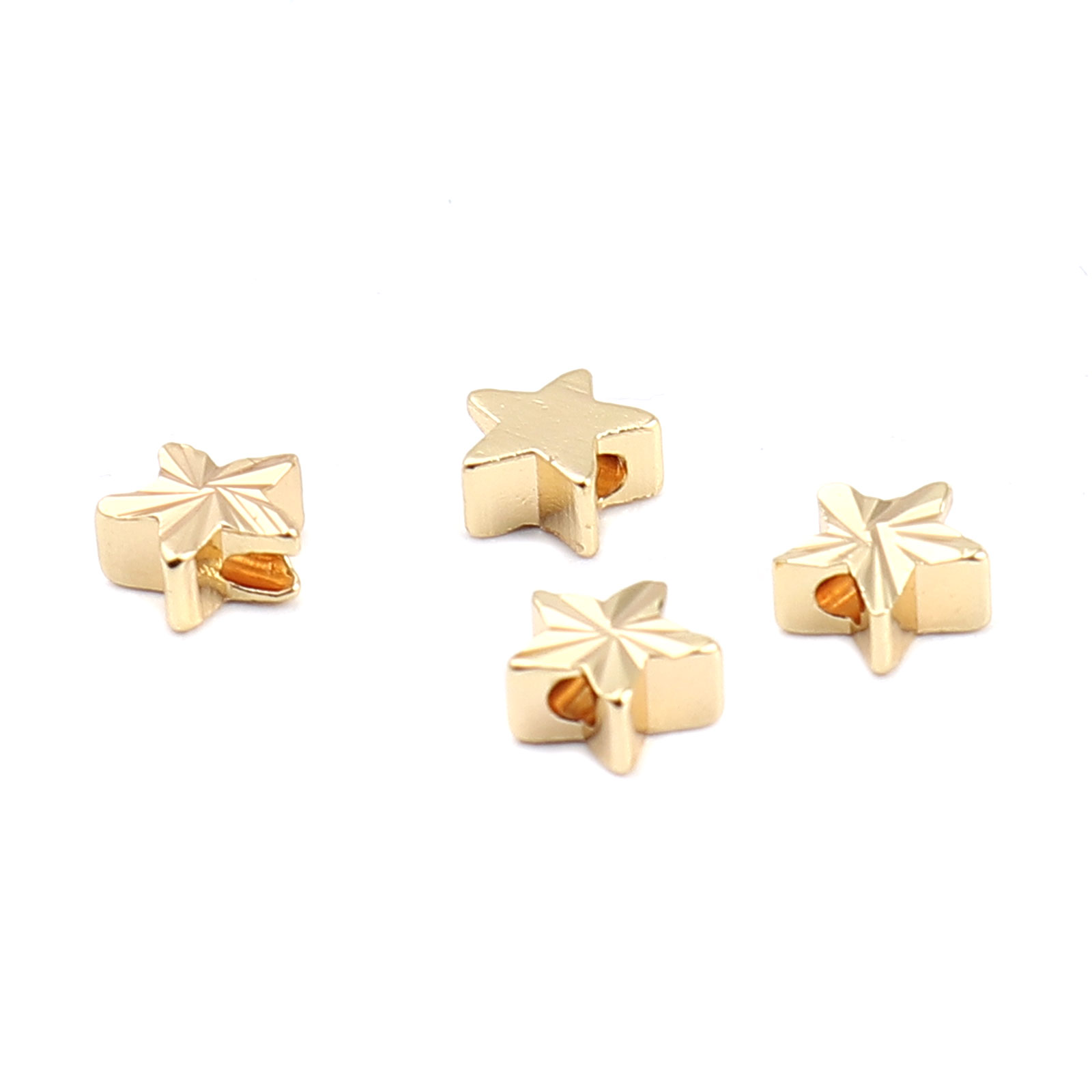 Picture of Copper Beads Pentagram Star 18K Real Gold Plated Carved Pattern About 6mm x 6mm, Hole: Approx 1.2mm, 10 PCs