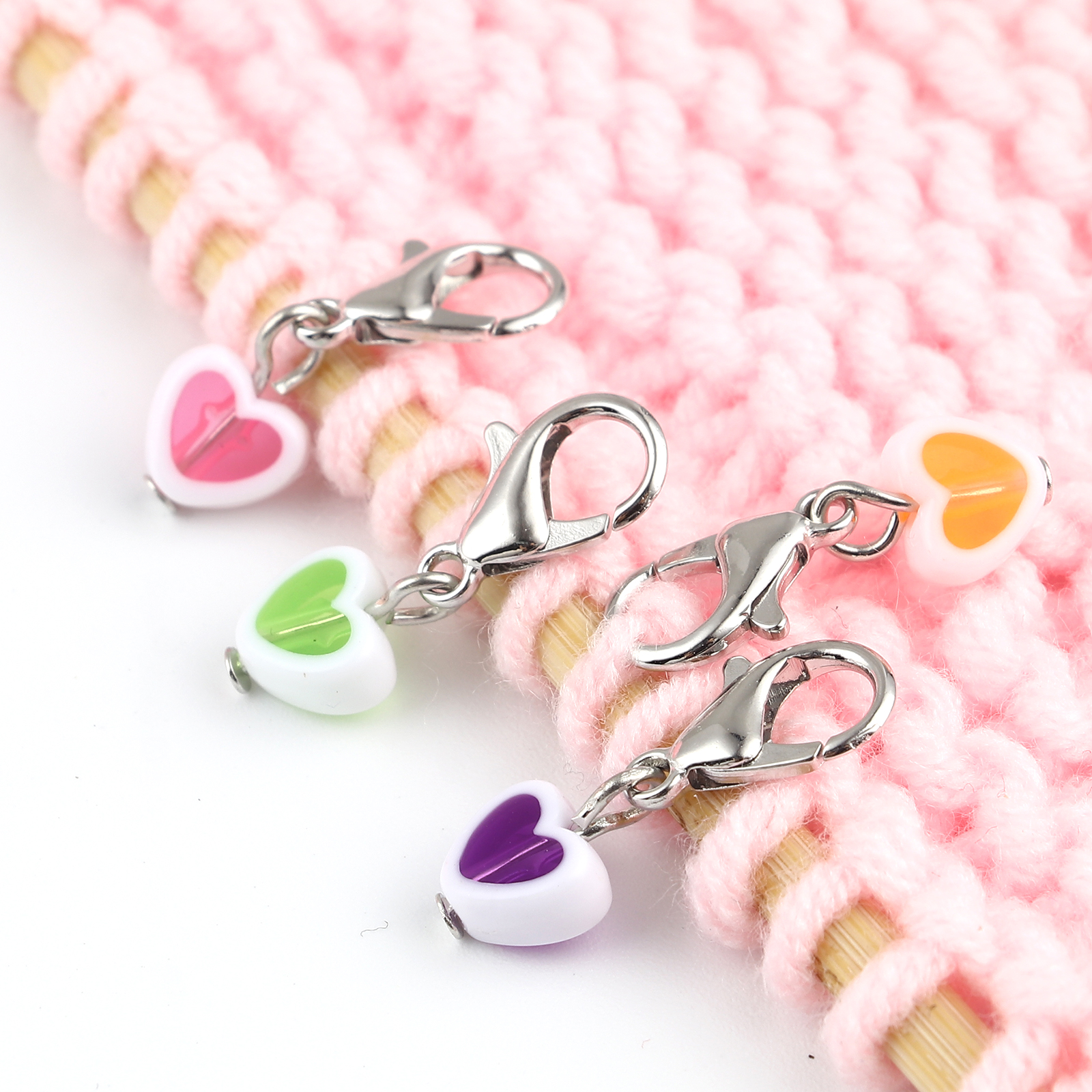 Picture of Zinc Based Alloy & Acrylic Knitting Stitch Markers Heart Silver Tone At Random Color 27mm x 9mm, 12 PCs