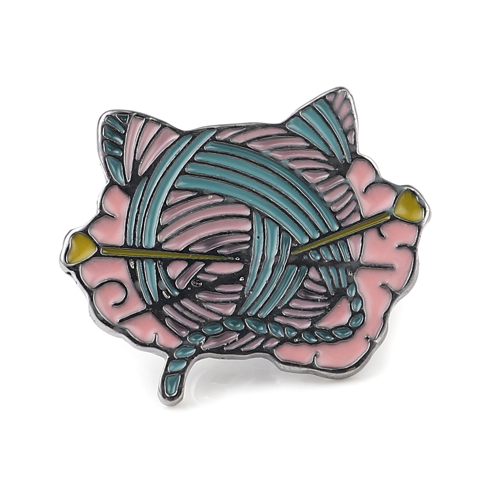 Picture of Pin Brooches Findings Ball of yarn Gunmetal Blue & Pink Enamel 28mm x 23mm, 2 PCs